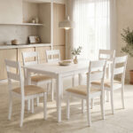 Τραπεζαρία Dallan Mabor 7τεμ λευκό rubberwood 120-150x80x73,8εκ