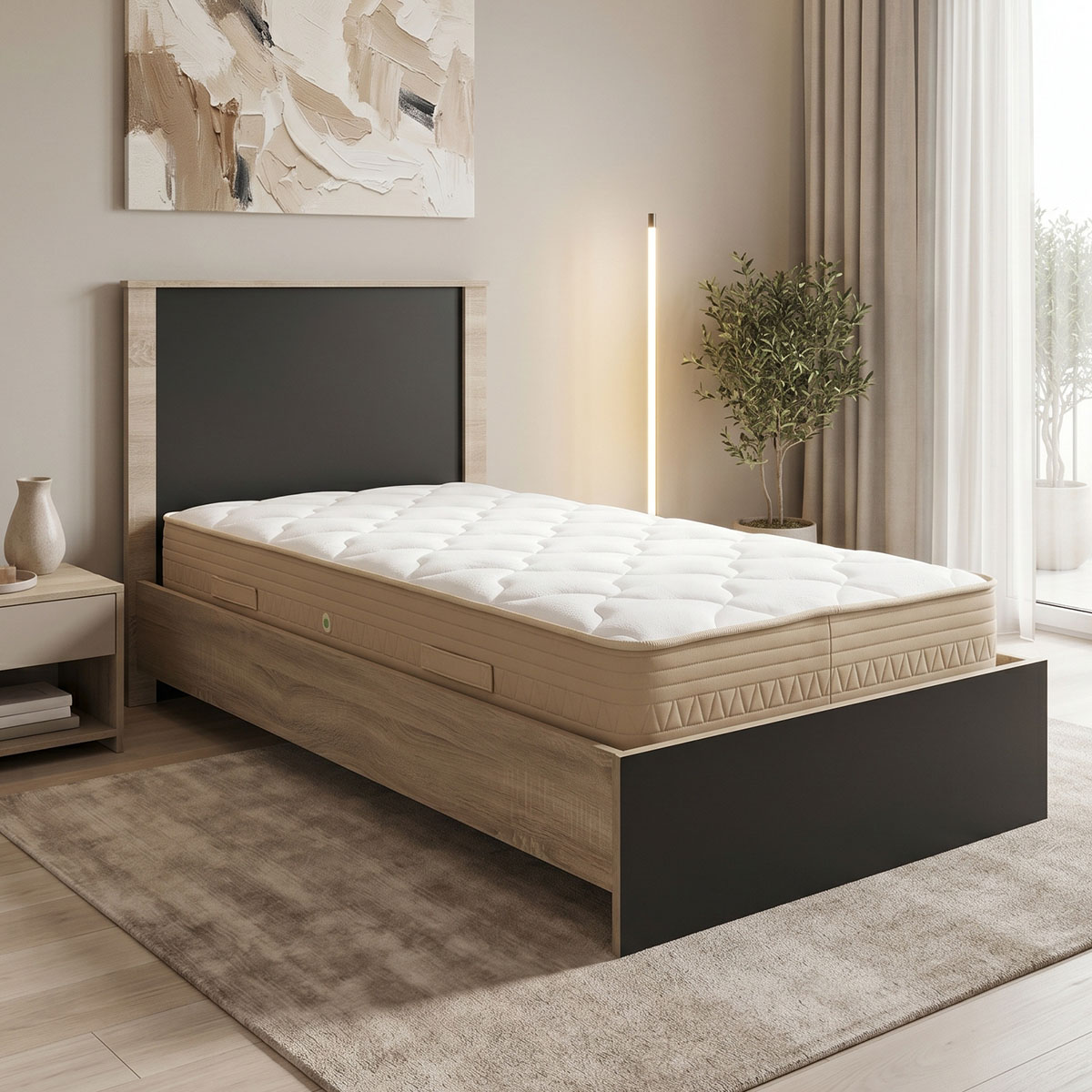 product_pako_200-001831 Κρεβάτι με στρώμα Athos Sleepy sonoma ανθρακί 90x190εκ - Image 1
