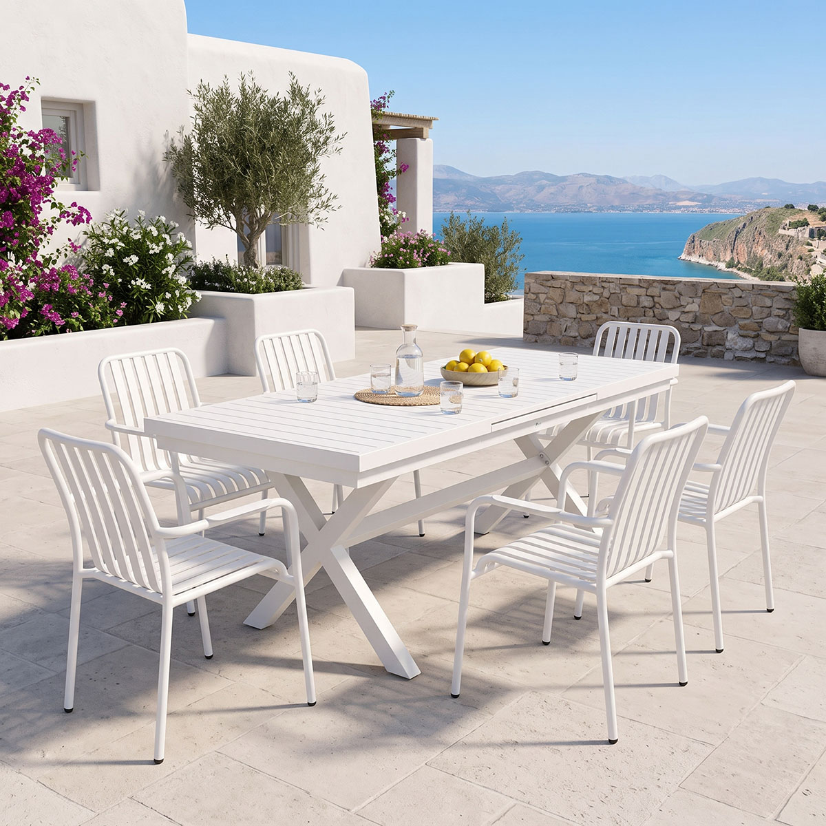 product_pako_200-001865 Τραπεζαρία Dagyn Vista σετ 7τεμ λευκό αλουμίνιο 180-240x90x76εκ - Image 1