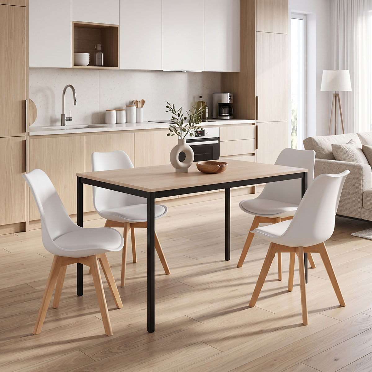 product_pako_200-001885 Τραπεζαρία με Καρέκλες Gaston λευκό και Τραπέζι Faragio μαύρο με φυσική απόχρωση 120x75x75εκ Σετ 5τεμ - Image 1