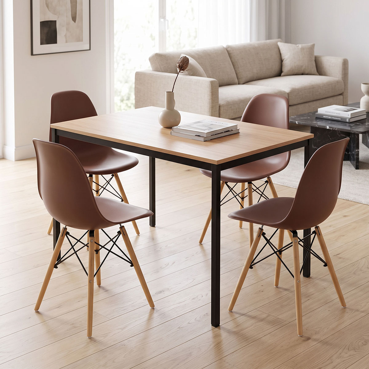 product_pako_200-001888 Τραπεζαρία με Καρέκλες Julita καφέ και Τραπέζι Faragio μαύρο με φυσική απόχρωση 120x75x75εκ Σετ 5τεμ - Image 1