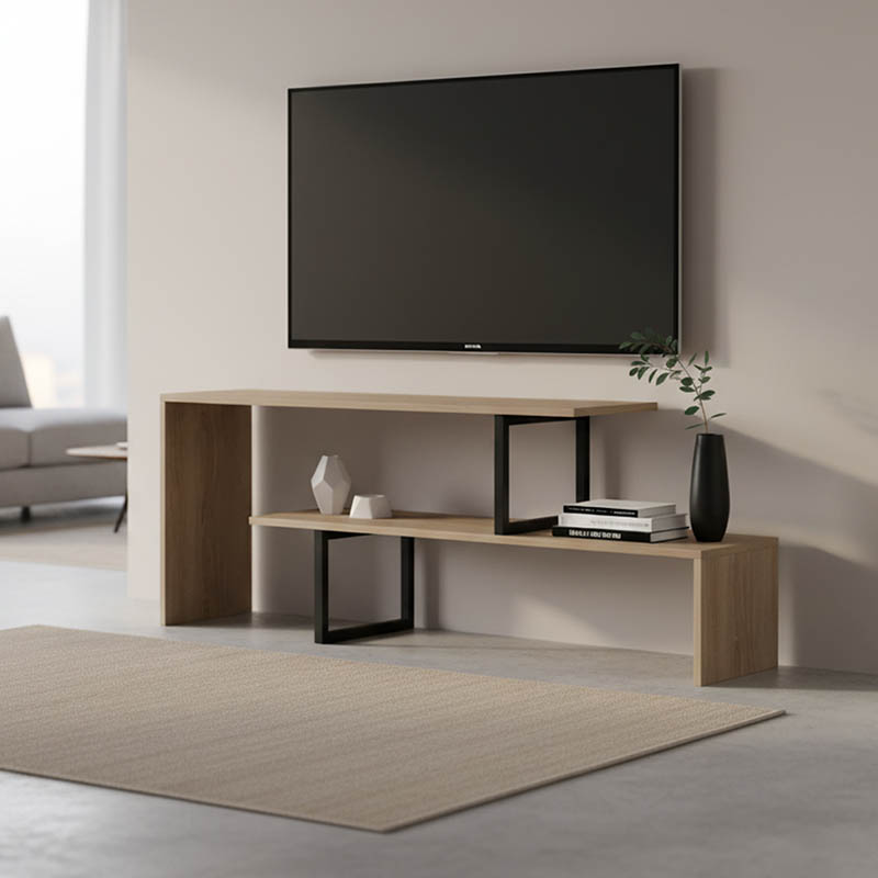 product_pako_230-000040 Έπιπλο τηλεόρασης Lilant μελαμίνης sonoma-μαύρο μέταλλο 110-160x30x45εκ - Image 1