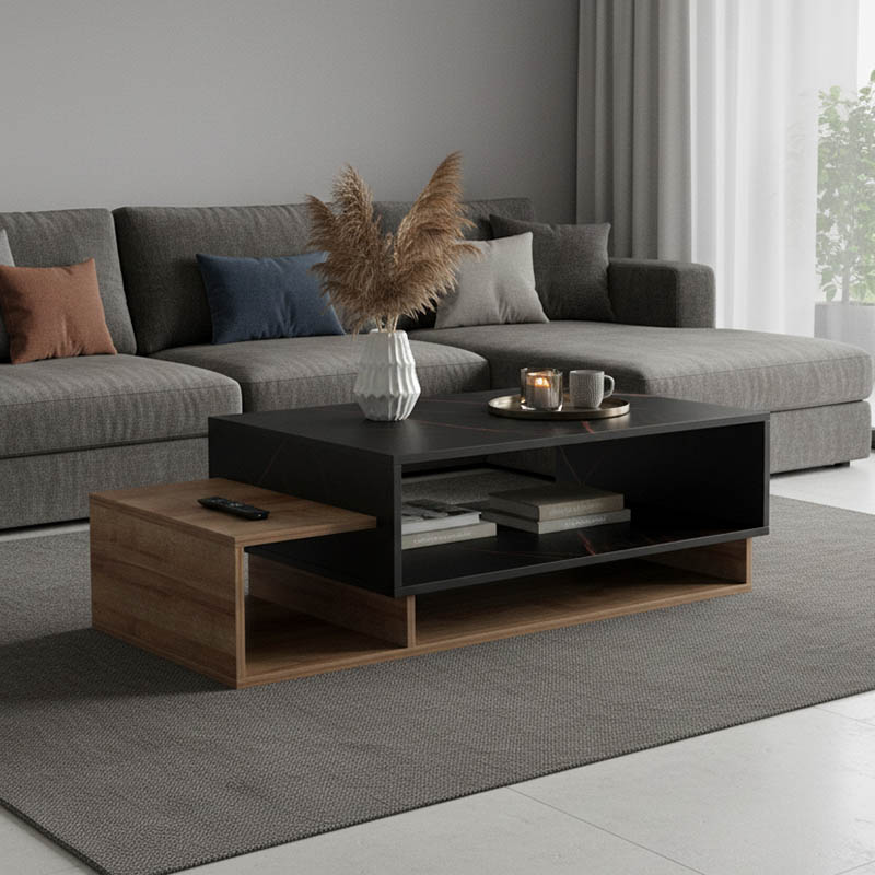 product_pako_230-000066 Τραπέζι σαλονιού Dekost σε oak με μαύρο μαρμάρου απόχρωση 105x50x35εκ - Image 1