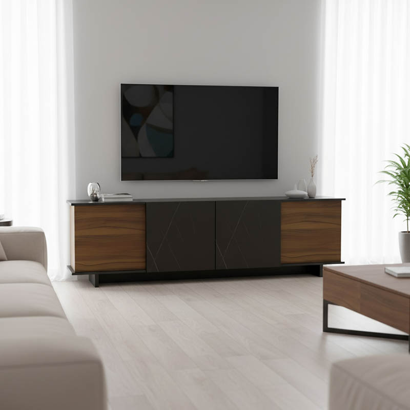 product_pako_230-000071 Έπιπλο τηλεόρασης Zafore καρυδί - μαύρο μαρμάρου 180x33x50εκ - Image 1