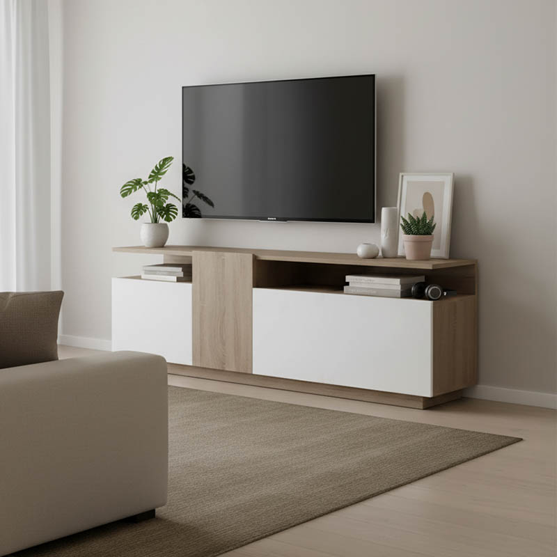 product_pako_230-000122 Έπιπλο τηλεόρασης Vendora σε sonoma-λευκή απόχρωση 150x29.5x46.3εκ - Image 1