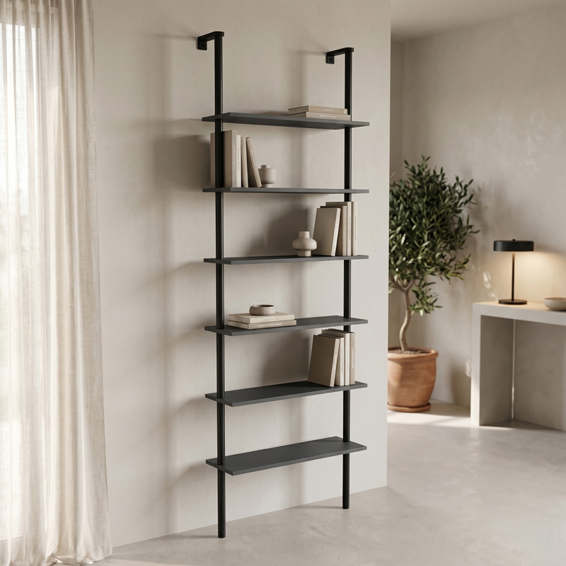 product_pako_230-000257 Βιβλιοθήκη επιτοίχια Dimmo ανθρακί-μαύρο μέταλλο 60x20x180εκ - Image 1