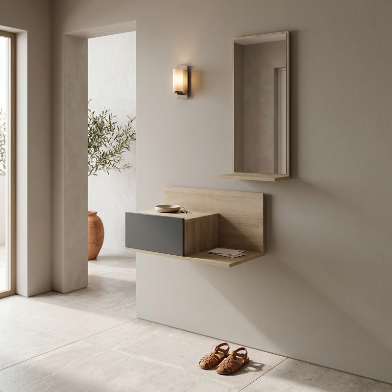 product_pako_230-000258 Έπιπλο εισόδου με καθρέπτη Miranda σε sonoma-ανθρακί απόχρωση 60x30x89.5εκ - Image 1