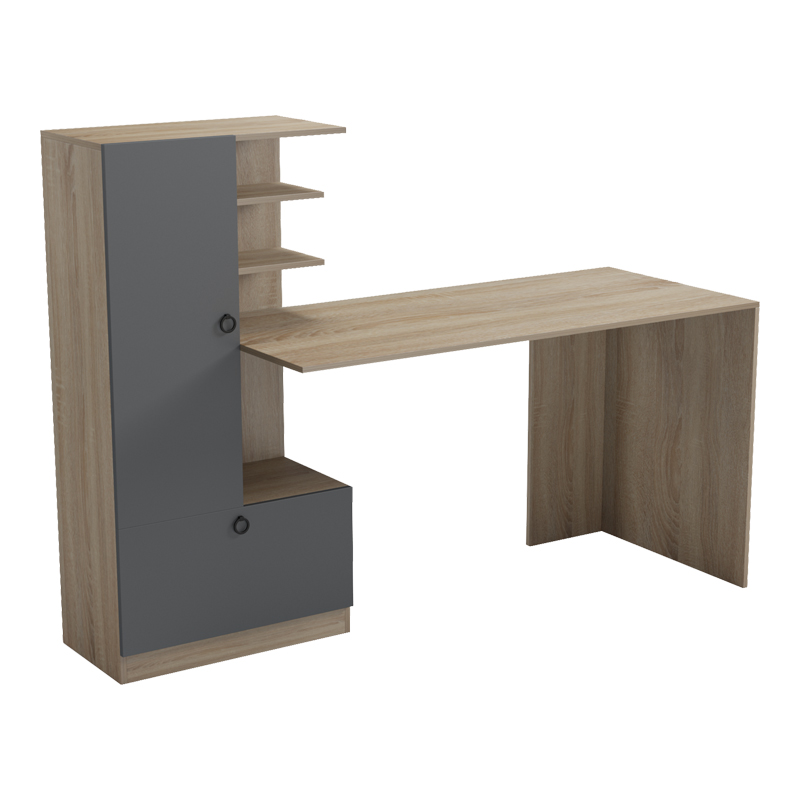 product_pako_230-000260 Γραφείο εργασίας με βιβλιοθήκη Felanbo sonoma-ανθρακί 160x60x125εκ - Image 1