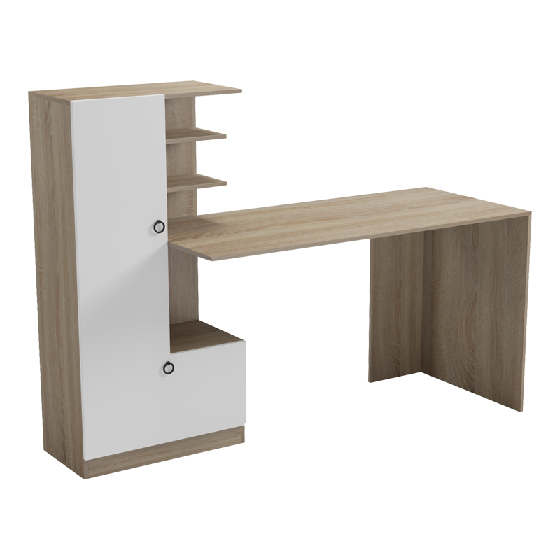 product_pako_230-000261 Γραφείο εργασίας με βιβλιοθήκη Felanbo sonoma-λευκό 160x60x125εκ - Image 1