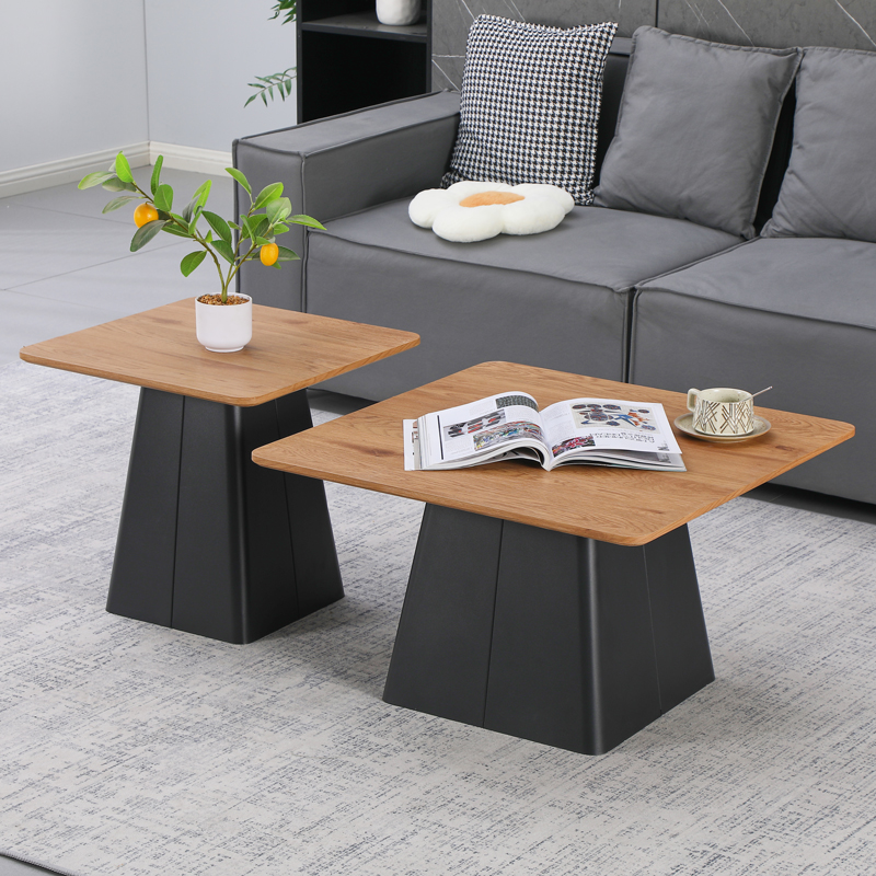 product_pako_278-000046 Τραπέζια σαλονιού Square σετ 2 τεμ μαύρο μέταλλο-mdf σε φυσική απόχρωση - Image 1