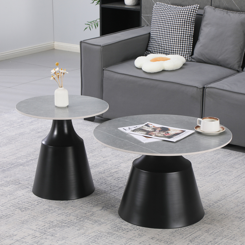 product_pako_278-000047 Τραπέζια σαλονιού Sculpt σετ 2τεμ μέταλλο μαύρο- sintered stone γκρι μάρμαρο - Image 1