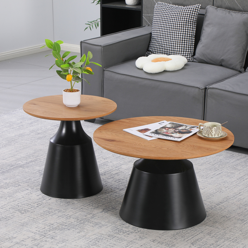 product_pako_278-000049 Τραπέζια σαλονιού Parquet σετ 2τεμ μέταλλο μαύρο- mdf σε φυσική απόχρωση - Image 1