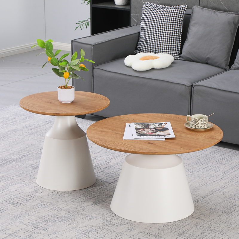 product_pako_278-000050 Τραπέζια σαλονιού Parquet σετ 2τεμ μέταλλο λευκό- mdf σε φυσική απόχρωση - Image 1