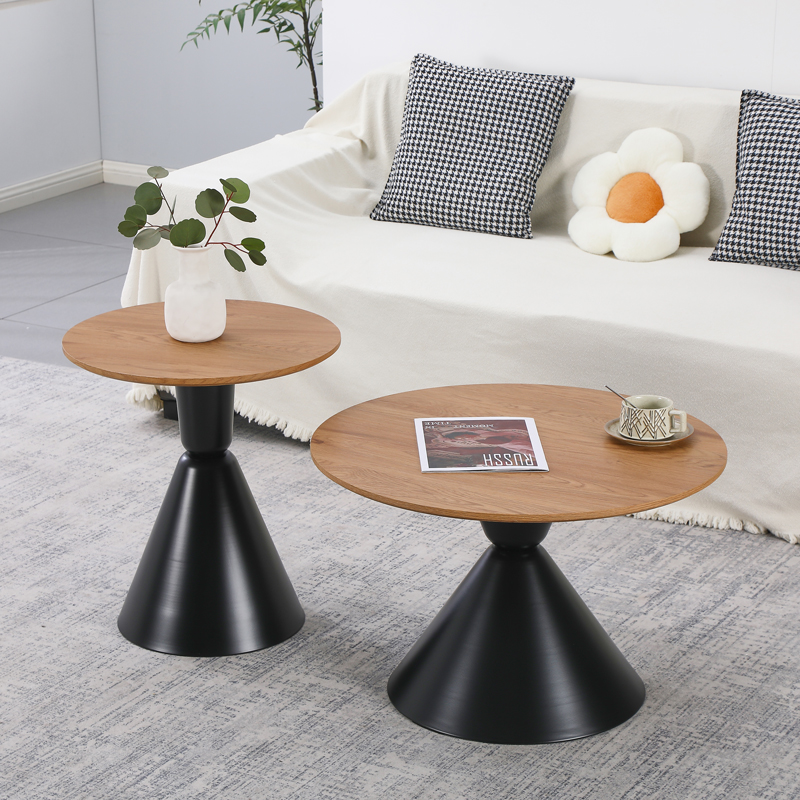 product_pako_278-000051 Τραπέζια σαλονιού Obsidian σετ 2τεμ μέταλλο μαύρο- mdf σε φυσική απόχρωση - Image 1