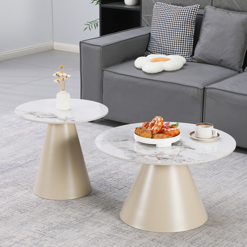 product_pako_278-000056 Τραπέζια σαλονιού Duoma σετ 2τεμ μέταλλο cappuccino- τραβερτίνα με εφε μαρμάρου - Image 1