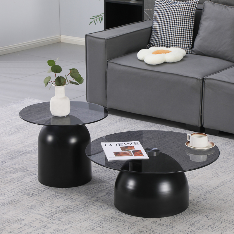 product_pako_278-000057 Τραπέζια σαλονιού Barel σετ 2τεμ μέταλλο μαύρο- μαύρο smoke glass - Image 1