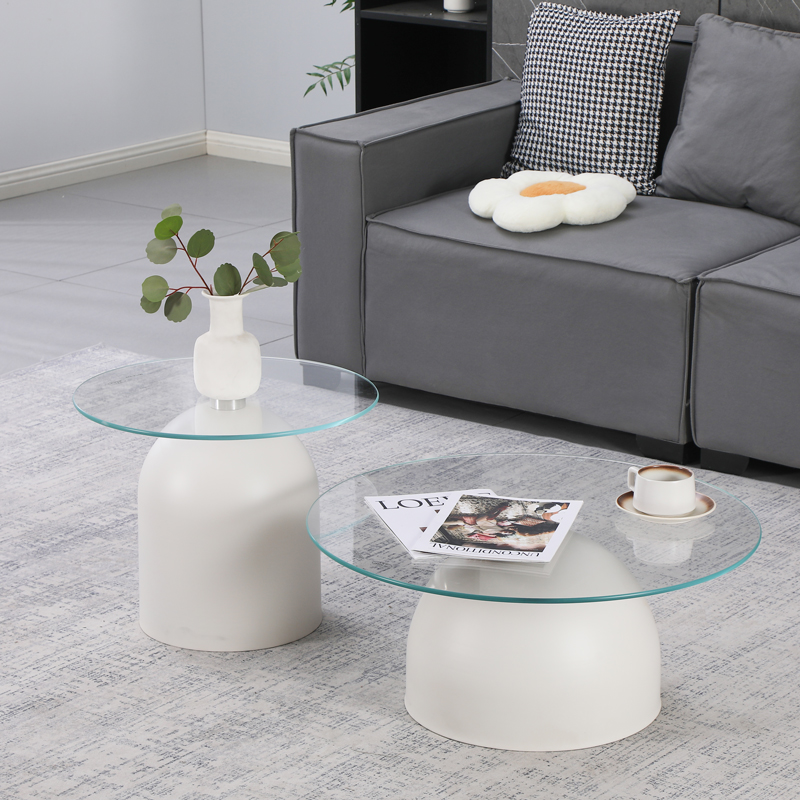 product_pako_278-000058 Τραπέζια σαλονιού Barel σετ 2τεμ μέταλλο λευκο- clear glass - Image 1