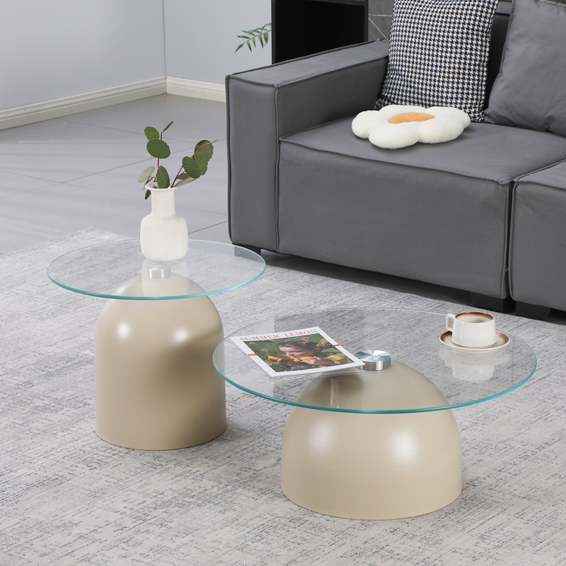 product_pako_278-000059 Τραπέζια σαλονιού Barel σετ 2τεμ μέταλλο cappuccino- clear glass - Image 1