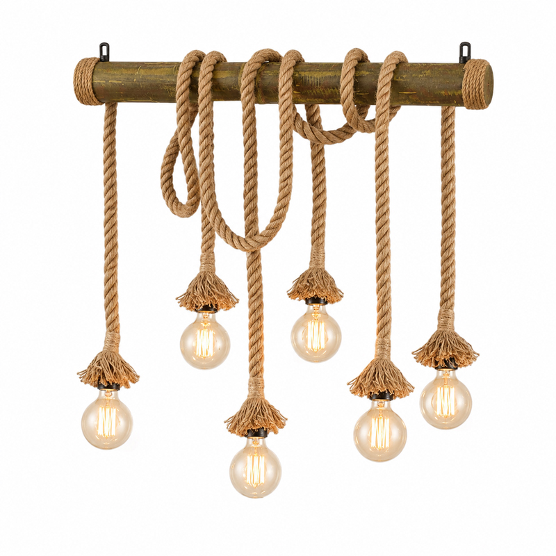product_pako_342-000157 Φωτιστικό οροφής Ropily ΙI φυσικό με πράσινο χρώμα bamboo με σχοινί 80x15x100εκ - Image 1