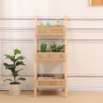 Ραφιέρα επιδαπέδια 3όροφη Scandy mdf-rattan σε φυσική απόχρωση 44x37x110εκ - Image 3