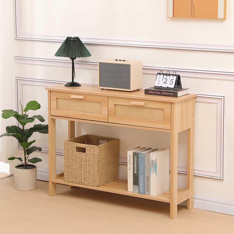 product_pako_370-000042 Κονσόλα Alenda ξύλο πεύκου-rattan σε φυσική απόχρωση 100x30x76εκ - Image 1