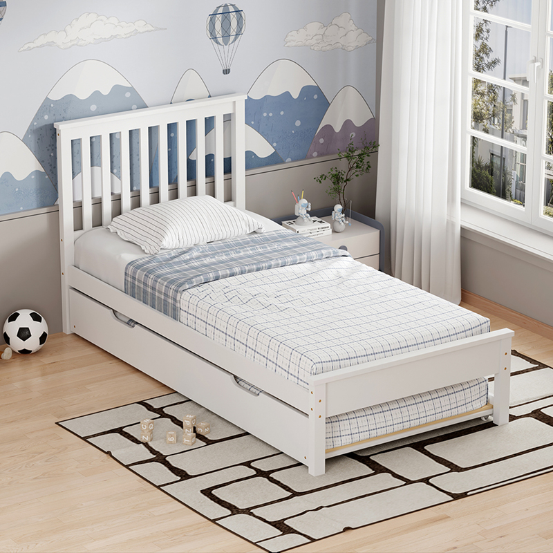 product_pako_370-000045 Κρεβάτι Benia με συρόμενο κρεβάτι ξύλο πεύκου λευκό 90x190εκ - Image 1