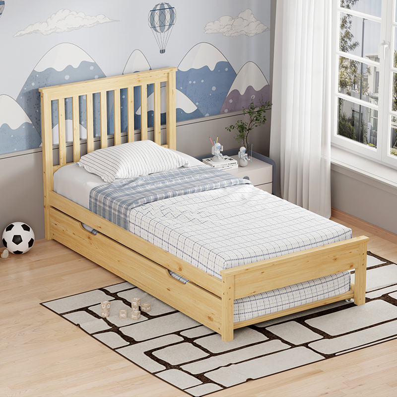 product_pako_370-000046 Κρεβάτι Benia με συρόμενο κρεβάτι ξύλο πεύκου σε φυσική απόχρωση 90x190εκ - Image 1