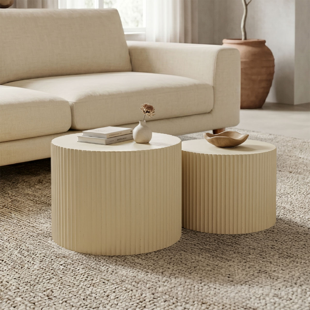 product_pako_372-000052 Τραπεζάκια σαλονιού Ponty σετ 2 τεμ κρεμ μάνγκο ξύλο - Image 1
