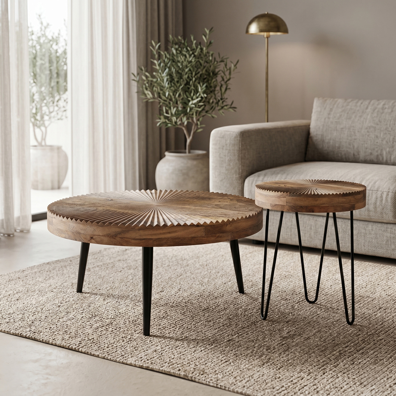 product_pako_372-000053 Τραπεζάκια σαλονιού Lemia σετ 2 τεμ μάνγκο ξύλο σε φυσική απόχρωση με μαύρο μεταλλικό πόδι - Image 1