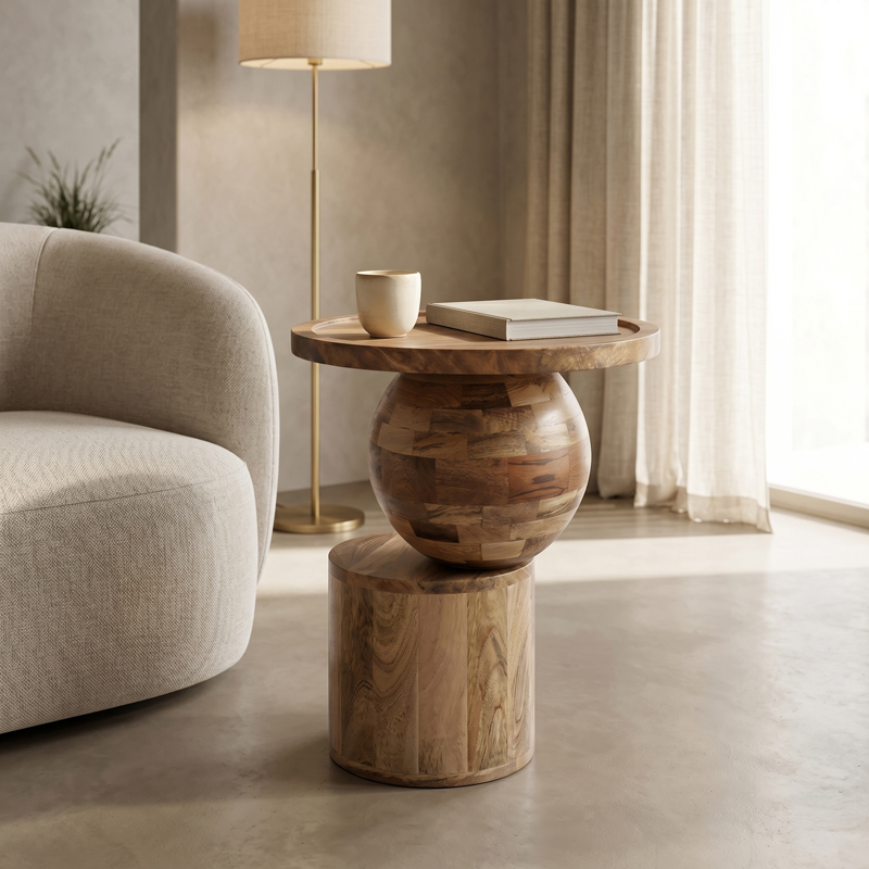 product_pako_372-000061 Βοηθητικό τραπέζι Senby καρυδί μάνγκο ξύλο Φ40x50εκ - Image 1
