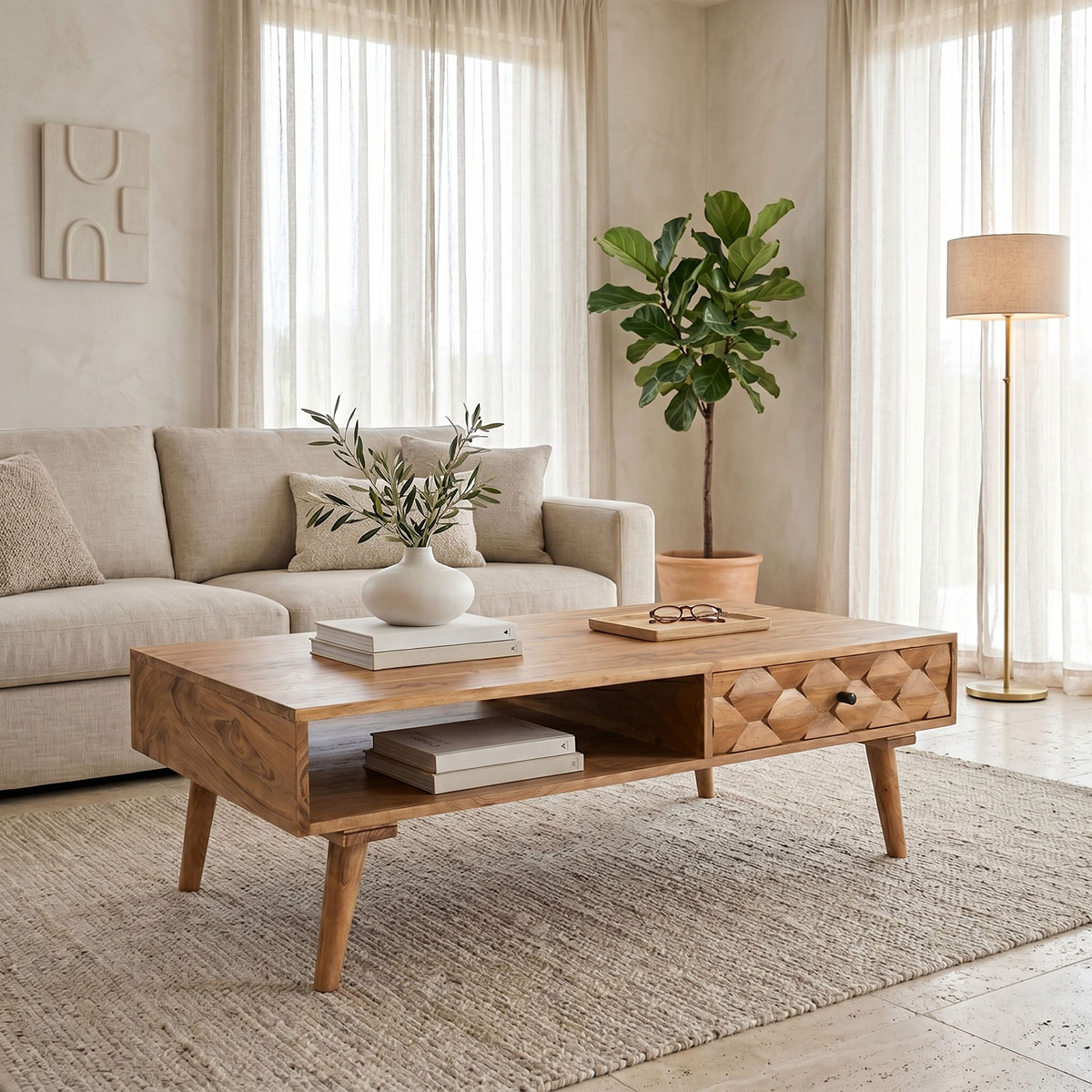 product_pako_379-000057 Τραπέζι σαλονιού Kaldio μασίφ ξύλο ακακίας σε φυσική απόχρωση 120x60x40εκ - Image 1