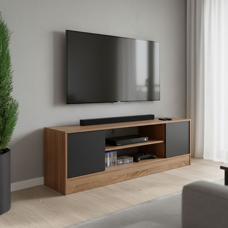 product_pako_383-000031 Έπιπλο τηλεόρασης Sasa σε oak-ανθρακί απόχρωση 120x35x41.5εκ - Image 1