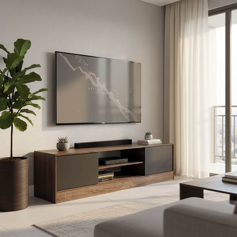 product_pako_383-000033 Έπιπλο τηλεόρασης Sasa σε oak-ανθρακί απόχρωση 150x35x41.5εκ - Image 1