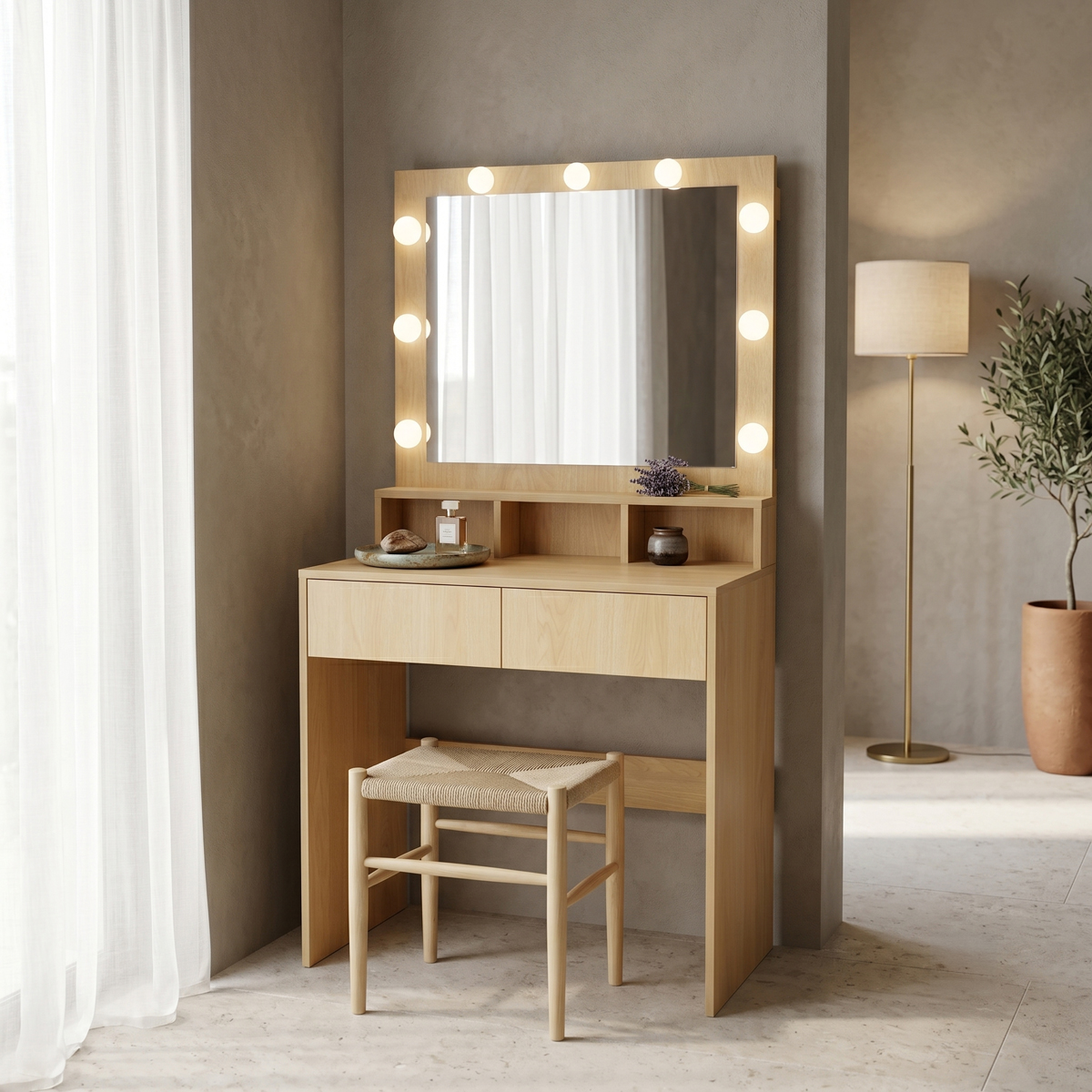 product_pako_412-000002 Τουαλέτα κρεβατοκάμαρας Vanity με led σε φυσική απόχρωση 80x40x140εκ - Image 1