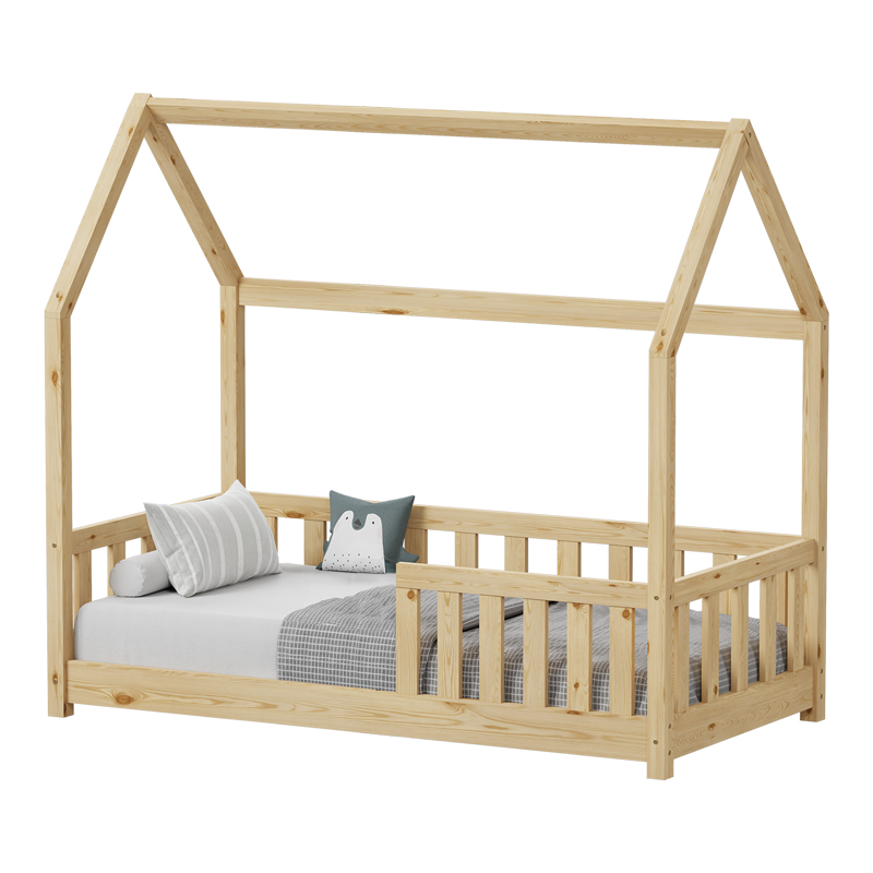 product_pako_412-000008 Παιδικό κρεβάτι Bambie με κιγκλίδωμα τ. Montessori ξύλο πεύκου σε φυσική απόχρωση 70x140εκ - Image 1