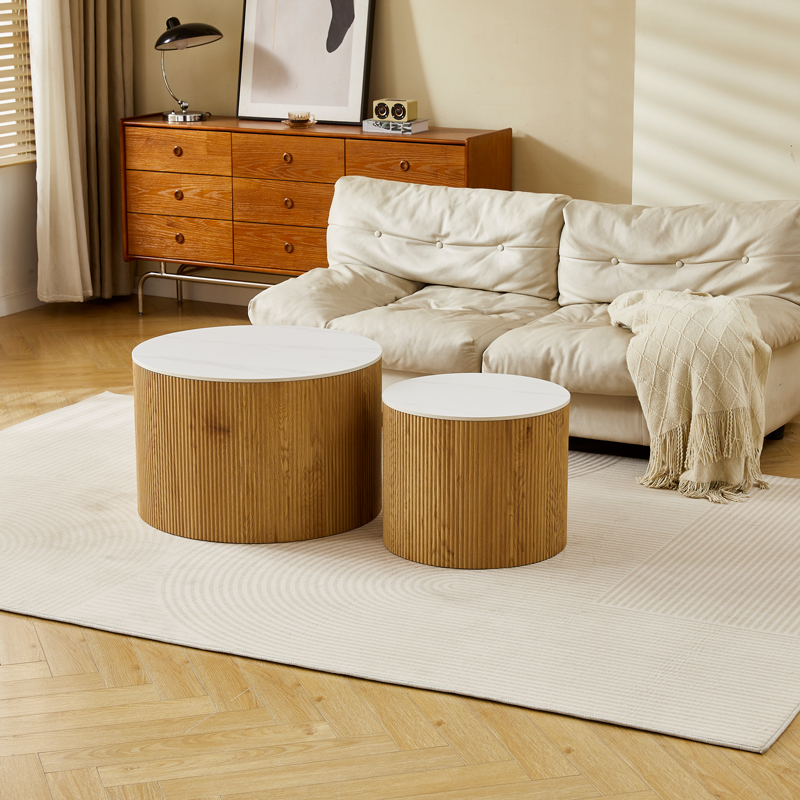 product_pako_413-000001 Τραπέζι σαλονιού Nelba σετ 2τεμ oak MDF με κεραμική επιφάνεια σε όψη μαρμάρου - Image 1