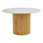 Τραπέζι Sikulu oak MDF με κεραμική επιφάνεια σε λευκό μαρμάρου Φ125x77εκ