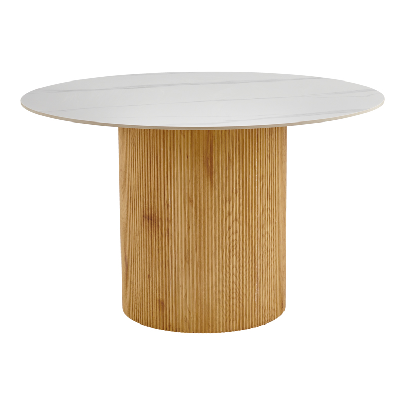 product_pako_413-000003 Τραπέζι Sikulu oak MDF με κεραμική επιφάνεια σε λευκό μαρμάρου Φ125x77εκ - Image 1