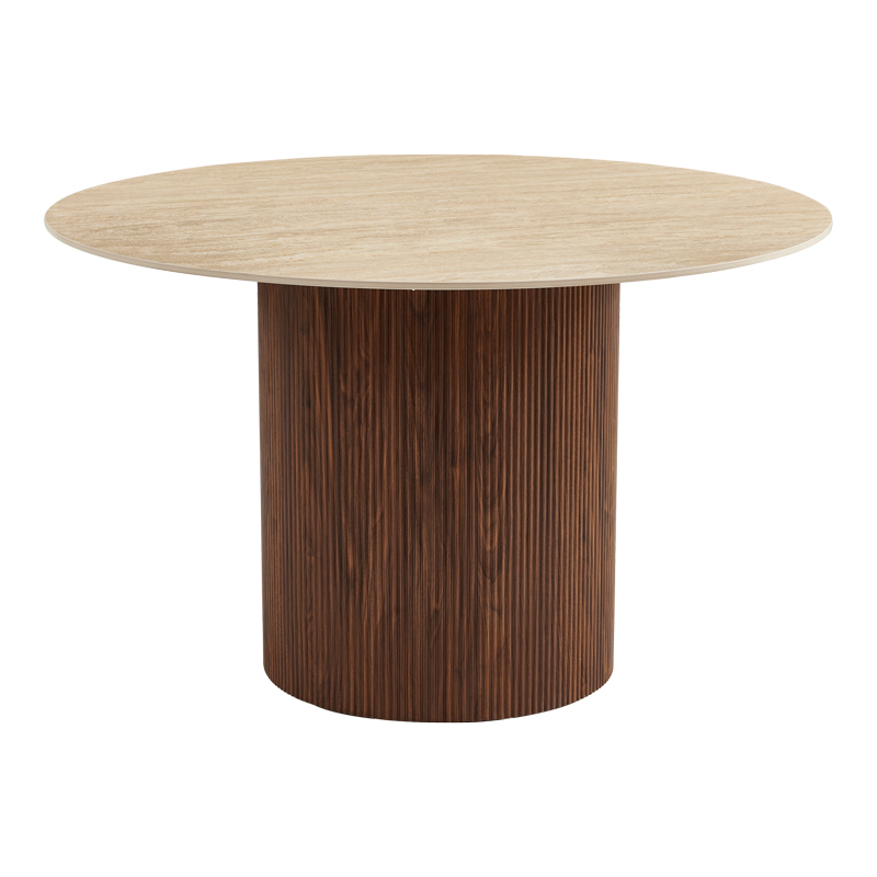 product_pako_413-000004 Τραπέζι Sikulu καρυδί MDF με κεραμική επιφάνεια σε μπεζ όψη τραβερτίνας Φ125x77εκ - Image 1