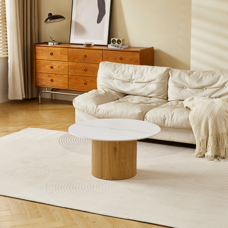 product_pako_413-000005 Τραπέζι σαλονιού Sikulu ak MDF με κεραμική επιφάνεια σε λευκό μαρμάρου Φ80x40εκ - Image 1