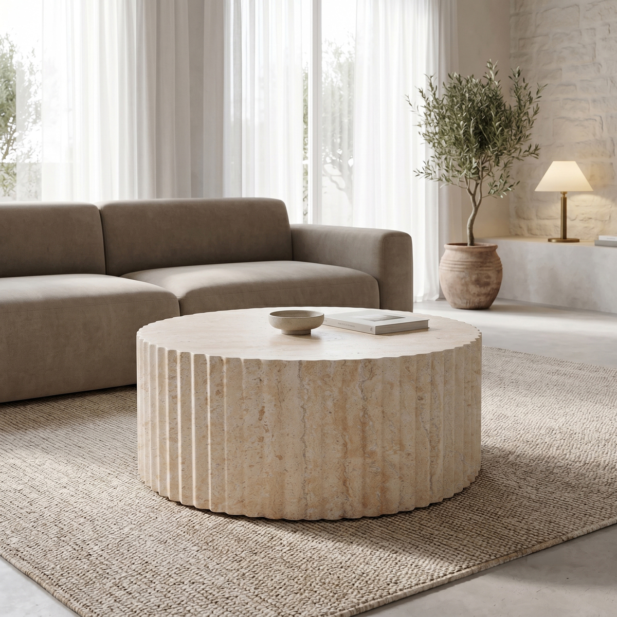 product_pako_419-000020 Τραπέζι σαλονιού Binero MGO όψη τραβερτίνας Φ106x45εκ - Image 1