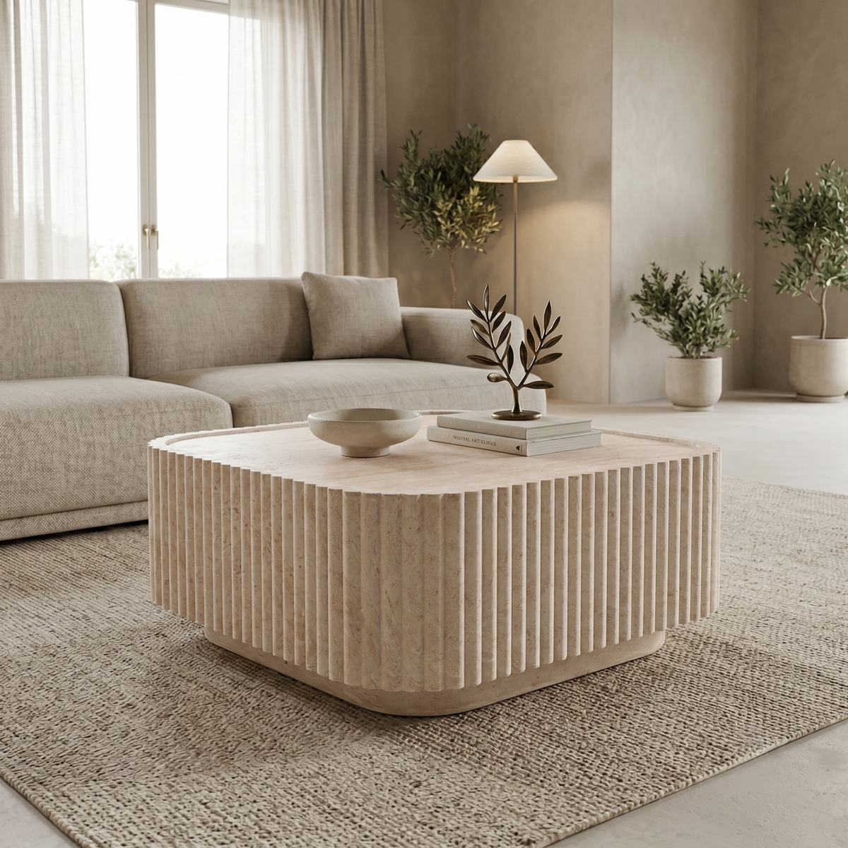 product_pako_419-000023 Τραπέζι σαλονιού Doric MGO όψη τραβερτίνας 80x80x38εκ - Image 1
