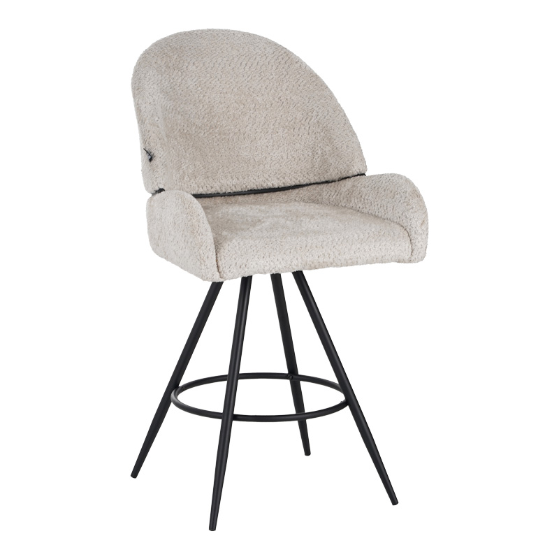 product_pako_029-000296 Σκαμπό μπαρ περιστρεφόμενο Morea μπουκλέ ύφασμα σε μπεζ απόχρωση με μαύρα μεταλλικά πόδια (Σετ 2 τεμαχίων) - Image 1