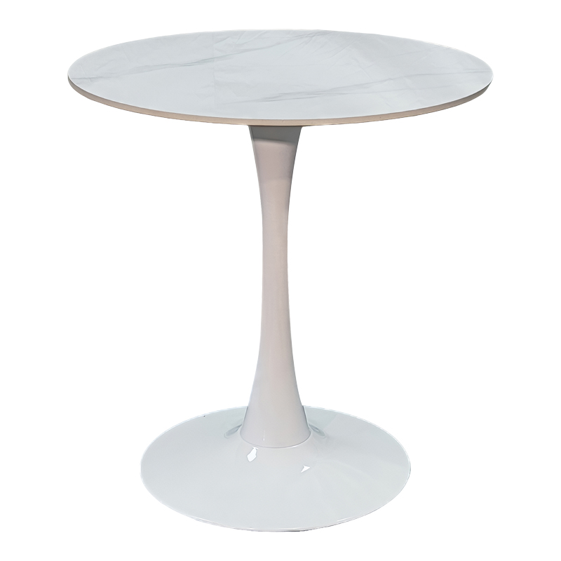 product_pako_029-000451 Tραπέζι Balou sintered stone σε λευκή απόχρωση με όψη μαρμάρου-βάση λευκό μέταλλο Φ90x73εκ - Image 1