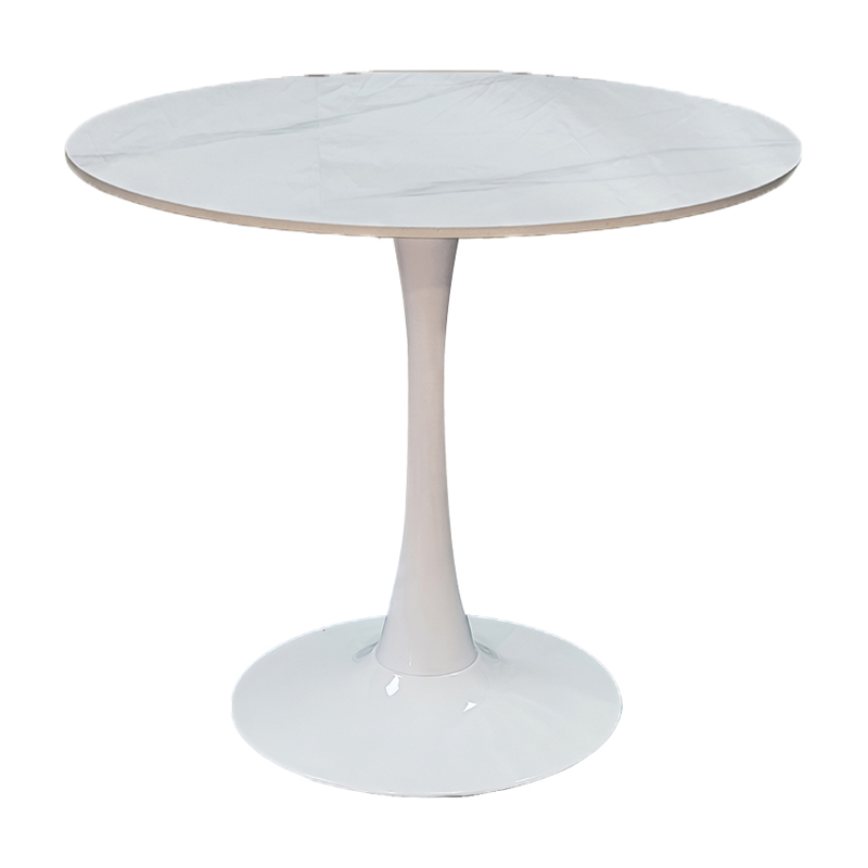 product_pako_029-000453 Tραπέζι Balou sintered stone σε λευκή απόχρωση με όψη μαρμάρου-βάση λευκό μέταλλο Φ120x73εκ - Image 1