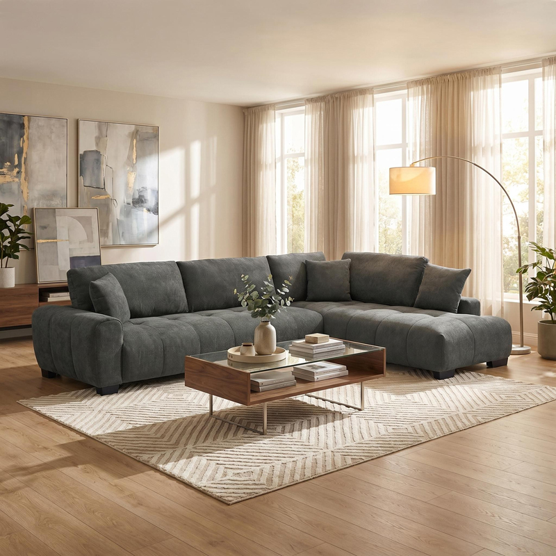 product_pako_074-000090 Γωνιακός καναπές Vaneto αριστερή γωνία ανθρακί ύφασμα 298x208x85εκ - Image 1