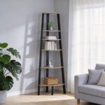 Γωνιακή βιβλιοθήκη Arvia oak με μαύρο μέταλλο 53.4x37.8x160.3εκ