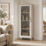 Βιτρίνα Belka κρεμ με oak 55,6x45x152,6εκ