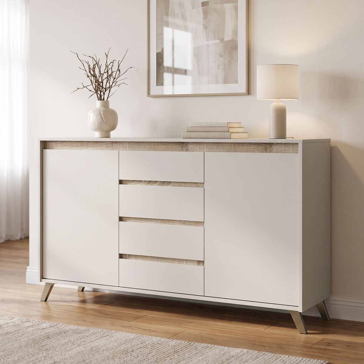 product_pako_192-000071 Μπουφές Belka κρεμ με oak 155x45x93,7εκ - Image 1