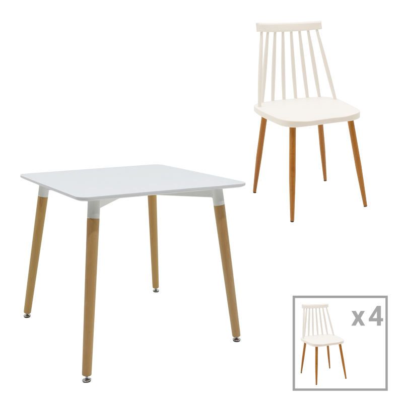 product_pako_200-000981 Τραπεζαρία με Καρέκλες Aurora λευκό και Τραπέζι Natali λευκό 80x80x76εκ Σετ 5τεμ - Image 1